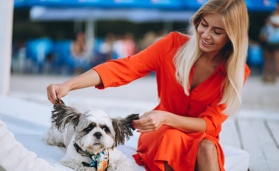 a woman with her dog