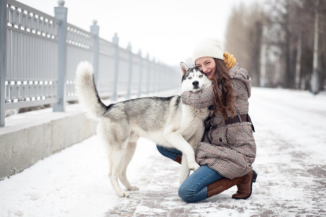 Husky in the snow outside