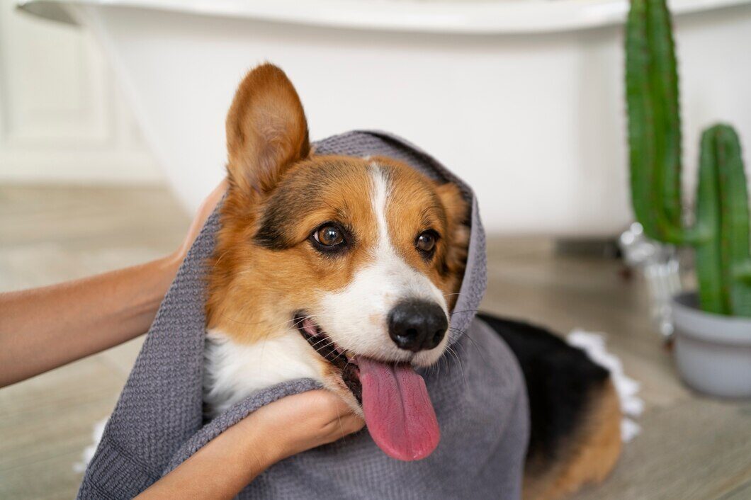 Corgi after a bath